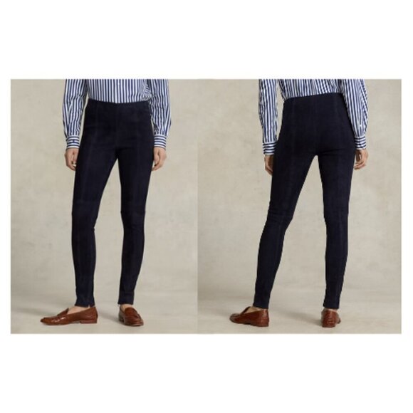 NWT POLO Ralph Lauren Women's Lambskin High Rise Suede Leggings Navy Size XS - Picture 3 of 11